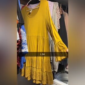 Mustard Yellow Tiered Bell Sleeve Dress